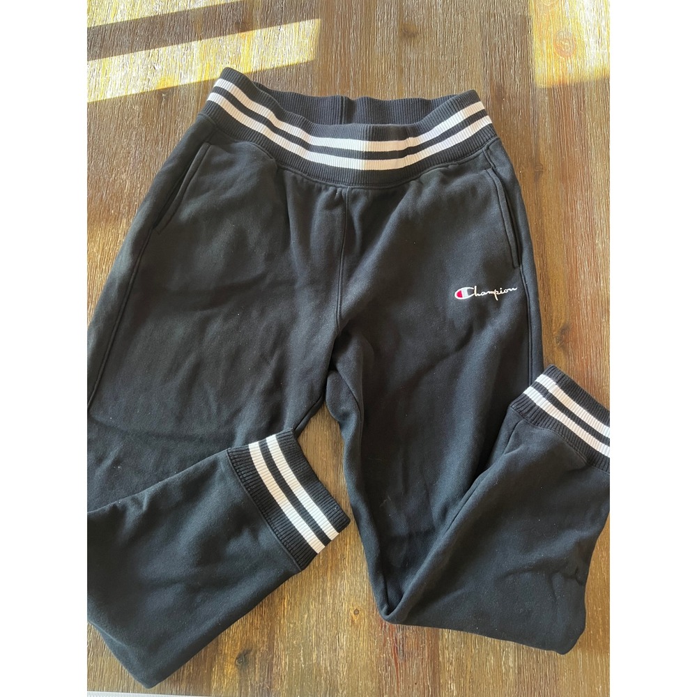 Vintage Champion Reverse Weave Black Striped Trim Joggers Mens Large